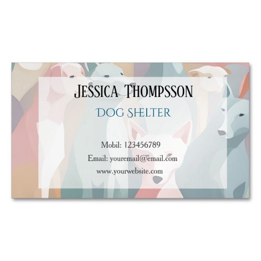 ドグシェルターミニマリストパステルアニマルイラストレーション マグネット名刺 (正面)