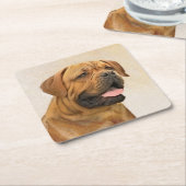 ドグドゥボルドー絵画ズ – かわいいオリジナルドッグアート スクエアペーパーコースター (アングル)