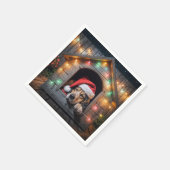 ドグハウスのクリスマスサンタハウンド犬 スタンダードカクテルナプキン (角)