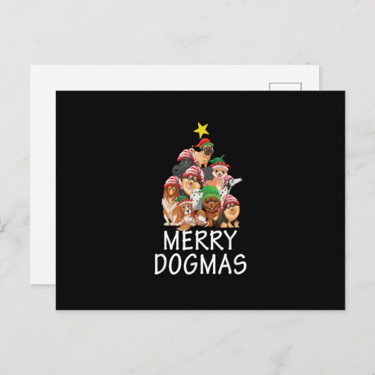 ドグマスメリーかわいい犬のクリスマスクリスマスツリードッグラブ ポストカード (正面/裏面)