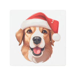 ドグマスメリーキュートベビーサンタドッグペットラブ メタルプリント