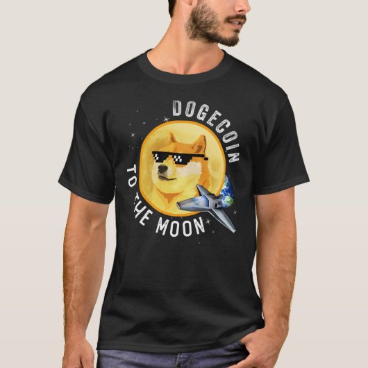 ドジェコインへ月おもしろい暗号通貨ミームMou Tシャツ (正面)
