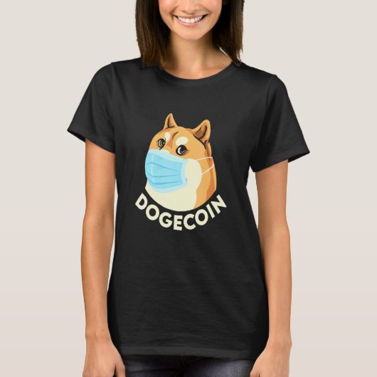 ドジェコイン暗号通貨柴犬犬の着用マスク Tシャツ (正面)