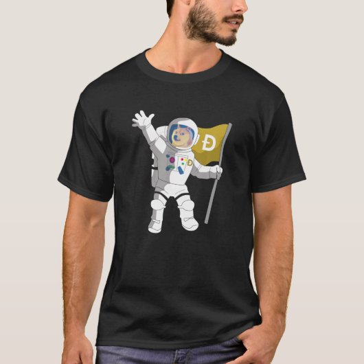 ドジェコイン柴犬に宇宙飛行士を持つ Tシャツ (正面)