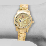 ドジェコイン金ゴールドミームパターンeWatch腕時計 腕時計<br><div class="desc">このドージデザインはカスタム中央にゴールデン・ドージコーインを備え、シームレスな繰り返しドージ柴犬ミームの背景を設定している</div>