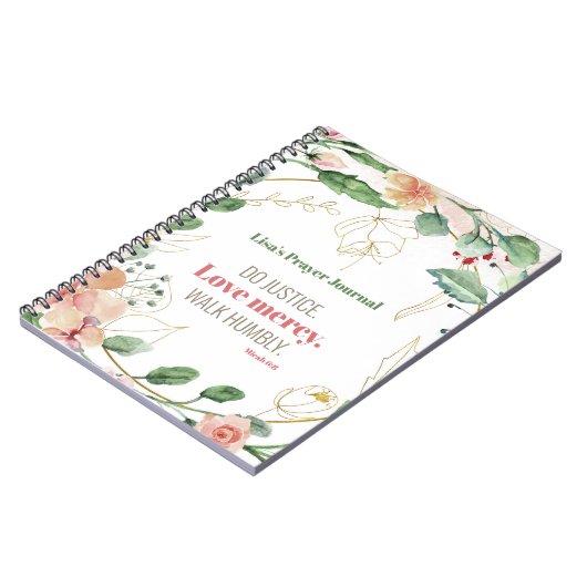 ドジャスティスフローラミカ6:8パーソナライズされた祈りの言葉 ノートブック (左側)