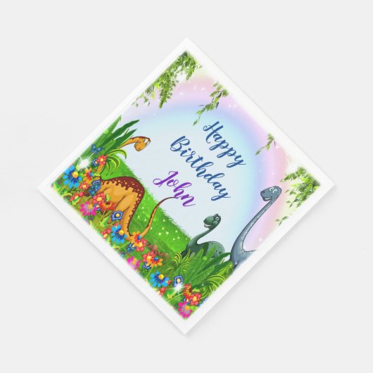 ドタバタと轟音の恐竜の誕生日パーティー スタンダードランチョンナプキン (角)