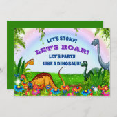 ドタバタと轟音の恐竜の誕生日パーティー 招待状 (正面/裏面)
