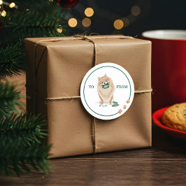 ドッいけなグウォーターポメラニア犬食べホリデーカード ラウンドシール