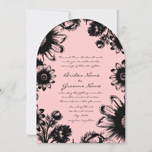 ドッウッド淡い色のピンクとブラック結婚式招待状 招待状 (正面)