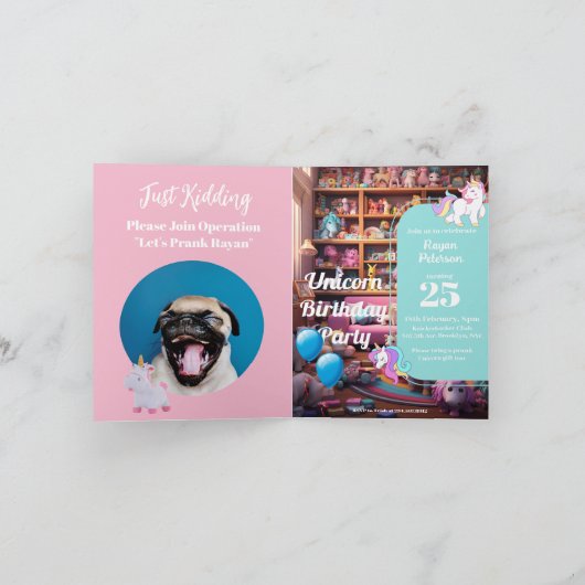 ドッキリ誕生日招待状, ユニコーン愛, オーダーメイドパーティー 招待状 (内部)