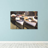 ドッキングされた4つのボートを囲む霧。 キャンバスプリント (インサイチュ (ウッドフロア))