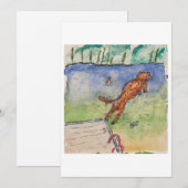 ドックから飛び跳ねる犬のグリーティングカード 招待状 (正面/裏面)