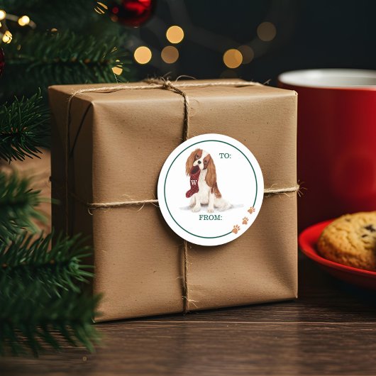 ドッグいけなウォーターカラーカバリエスパニエル犬ストッキング ラウンドシール