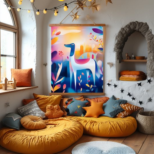 ドッグお洒落イン自然イラストレーション 吊り下げ型タペストリー