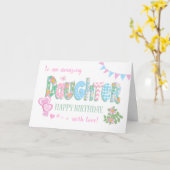 ドッグと娘の誕生日バラハートバンティング カード (黄色い花)