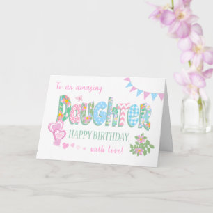 ドッグと娘の誕生日バラハートバンティング カード