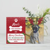 ドッグの初めてのクリスマスカスタムフォトホリデー シーズンカード (スタンド正面)