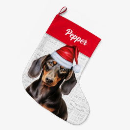 ドッグの名前とクリスマススムースダックスシュントSanta ラージクリスマスストッキング