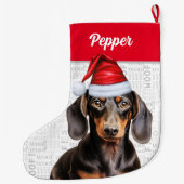 ドッグの名前とクリスマススムースダックスシュントSanta ラージクリスマスストッキング (裏面)