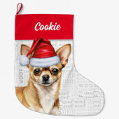 ドッグの名前とクリスマスタンChihuahuaサンタ ラージクリスマスストッキング (正面)