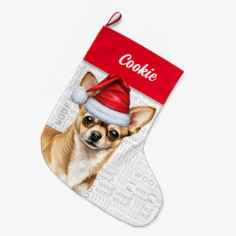 ドッグの名前とクリスマスタンChihuahuaサンタ ラージクリスマスストッキング