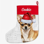 ドッグの名前とクリスマスタンChihuahuaサンタ ラージクリスマスストッキング (裏面)