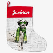 ドッグの名前とクリスマスダルマチア ラージクリスマスストッキング (正面)