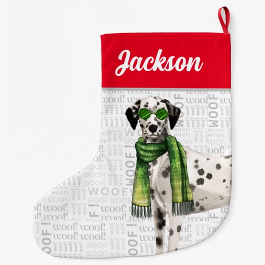 ドッグの名前とクリスマスダルマチア ラージクリスマスストッキング (裏面)