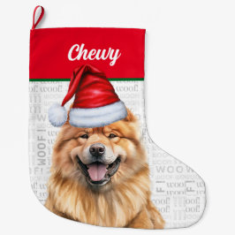 ドッグの名前とクリスマスチャウチャウサンタ ラージクリスマスストッキング