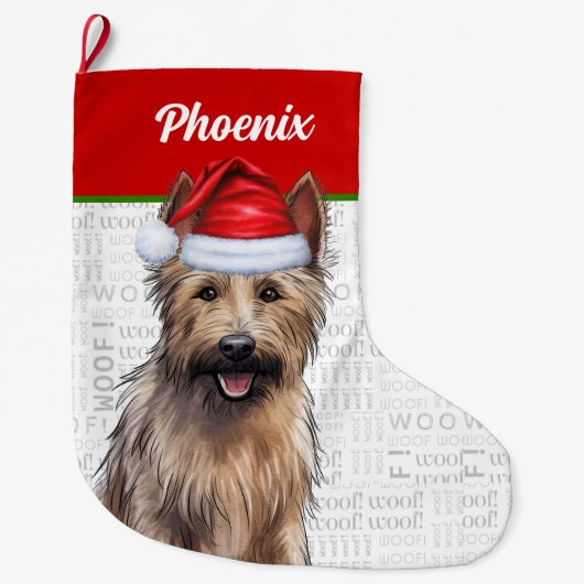 ドッグの名前とクリスマスバーガーのピカード ラージクリスマスストッキング (正面)