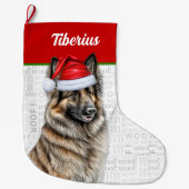 ドッグの名前とクリスマスベルギーテルブレン ラージクリスマスストッキング (正面)