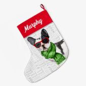 ドッグの名前とクリスマスボストンテリア ラージクリスマスストッキング (裏面 (吊り時))