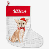 ドッグの名前とクリスマスChihuahua ラージクリスマスストッキング (正面)