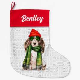 ドッグの名前のクリスマスコッカースパニエル犬 ラージクリスマスストッキング