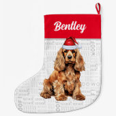 ドッグの名前のクリスマスコッカースパニエル犬 ラージクリスマスストッキング (裏面)