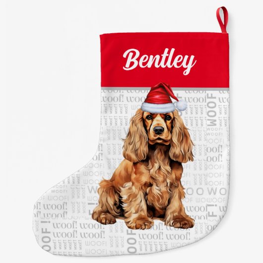 ドッグの名前のクリスマスコッカースパニエル犬 ラージクリスマスストッキング (裏面)
