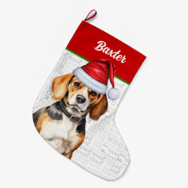 ドッグの名前のクリスマスビーグル ラージクリスマスストッキング