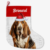 ドッグの名前のクリスマス・バセット・ハウンド ラージクリスマスストッキング (正面)