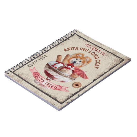 ドッグアイスおもしろいクリーム秋田犬ロングコート ノートブック (左側)