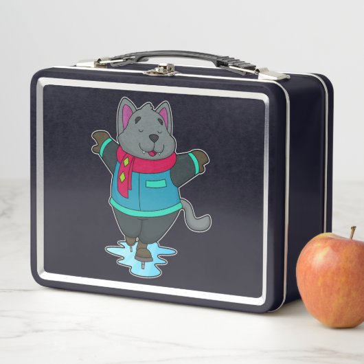 ドッグアットアイススケートで滑るとアイススケート&スカーフ メタルランチボックス (インサイチュ)