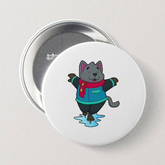 ドッグアットアイススケートで滑るとアイススケート&スカーフ 缶バッジ (正面&裏面)