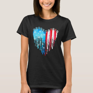 ドッグアメリカン国旗の水彩画の芸術ジュリーの4th tシャツ