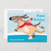 ドッグアンドキャットアイススケートで滑るハッピーホリデーズ シーズンポストカード (正面/裏面)
