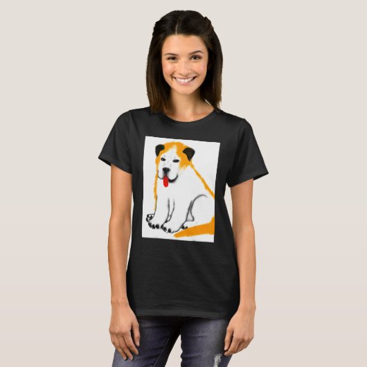 ドッグアートの可愛い犬の子犬のファンスタイル_13 Tシャツ (正面フル)