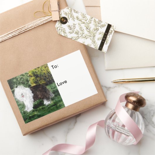 ドッグアートオールドイングリッシュシェプドッグカスタム 長方形シール (ギフト)