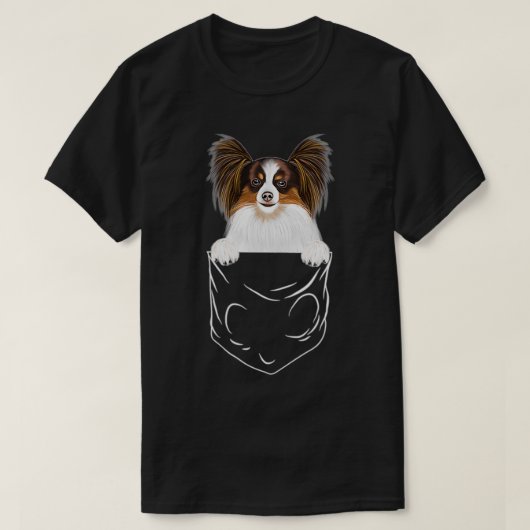 ドッグインポケットパピヨンおもしろい犬恋人 Tシャツ (デザイン正面)
