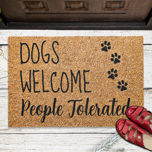 ドッグウェルカムピープル大許容素朴コーアおもしろい犬 ドアマット