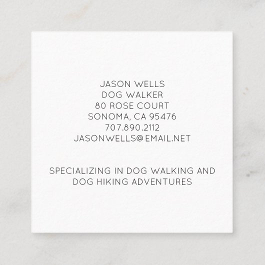 ドッグウォーカーと犬の冒険テクスチャードされたグロー スクエア名刺 (裏面)