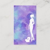 ドッグウォーカーのシルエットの水彩画紫色ペット付き添い 名刺 (裏面)